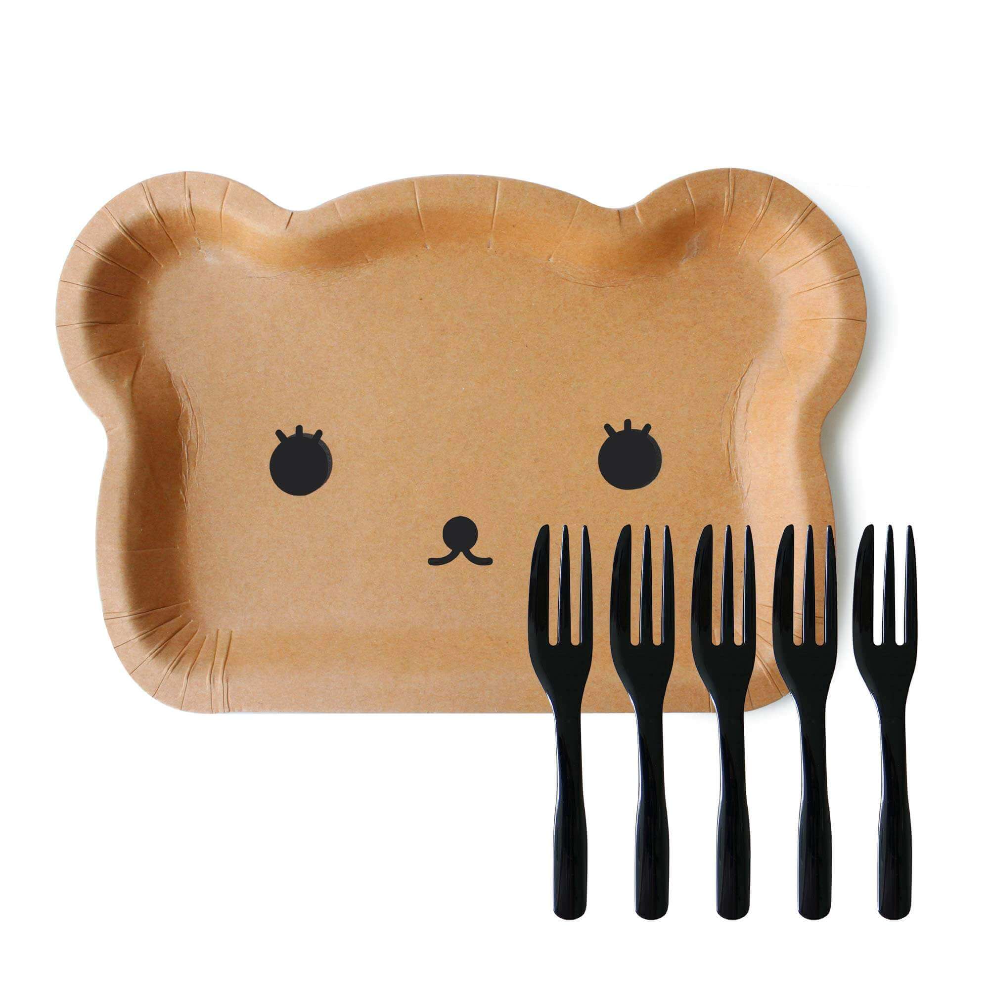 TC1A-1kraft-paper-bear-cake-plate-and-black-cake-fork-1