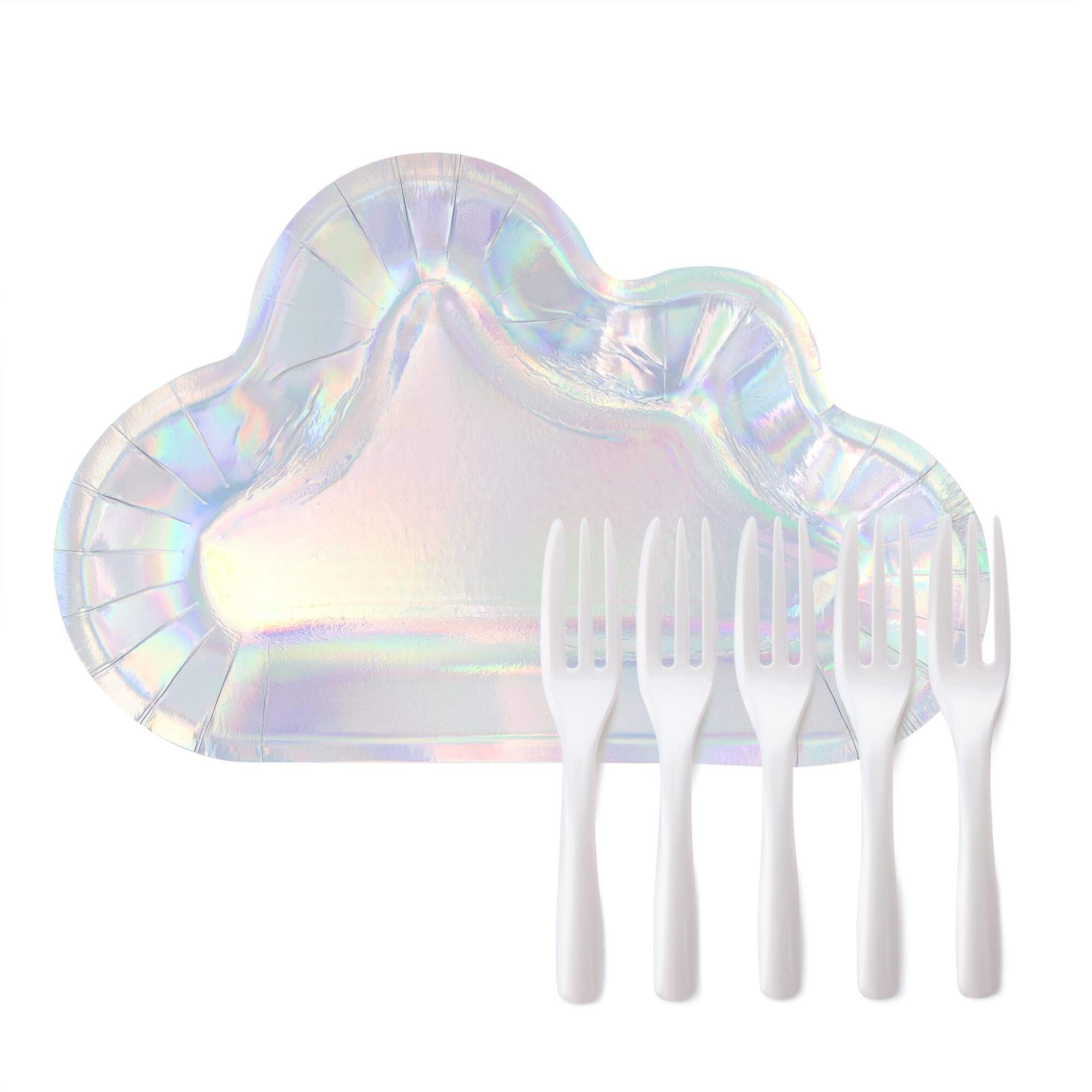 Iridescent cloud cake plate & pearl fork